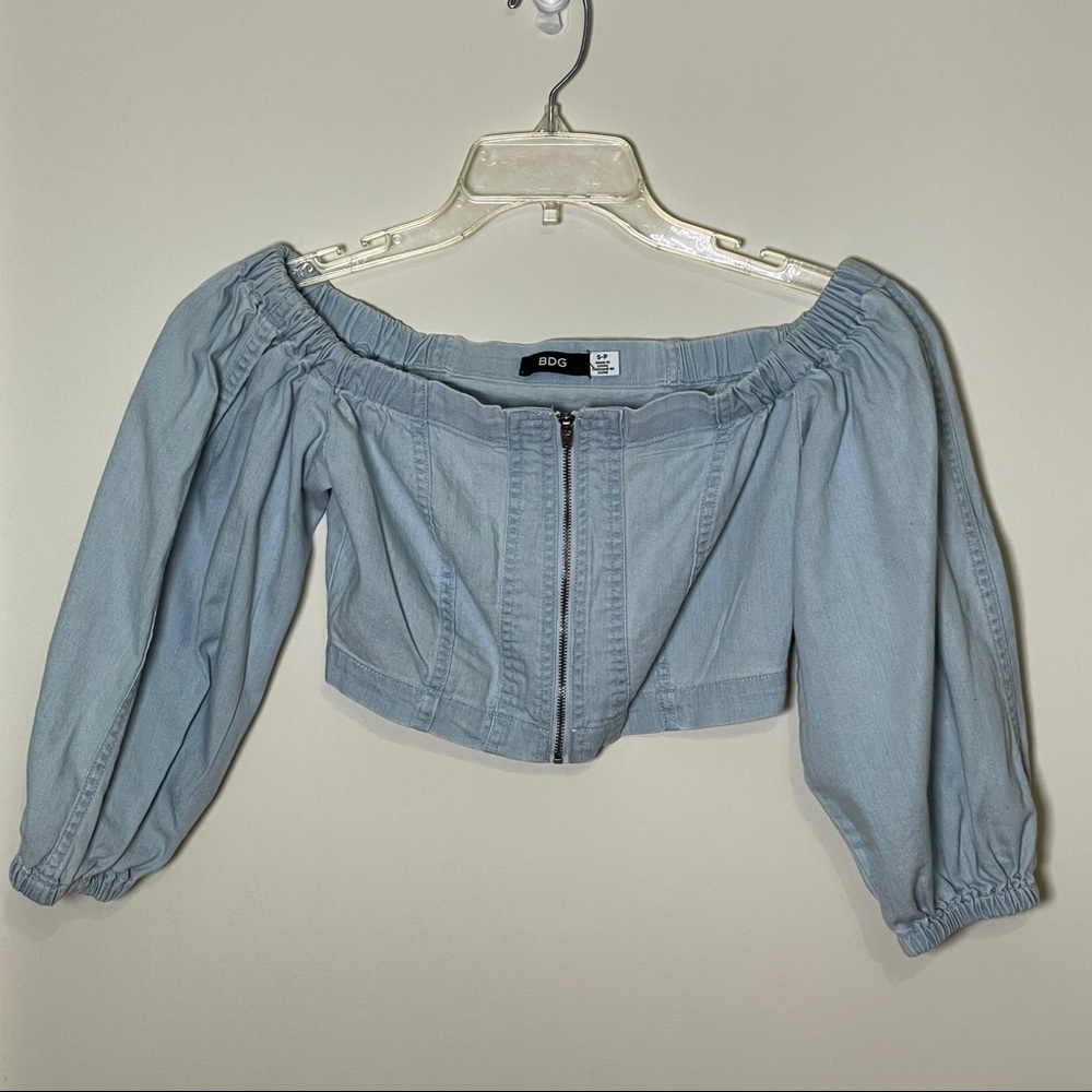Urban Outfitters Jean Zip-Up Crop Top